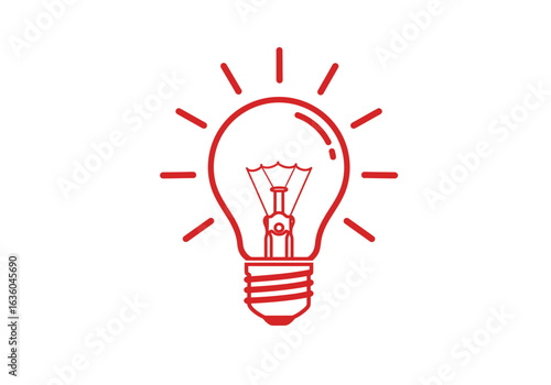 Red Outline Light Bulb Icon on White Background