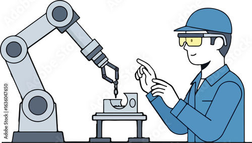 Technician oversees robotic arm precision machining a metal component.