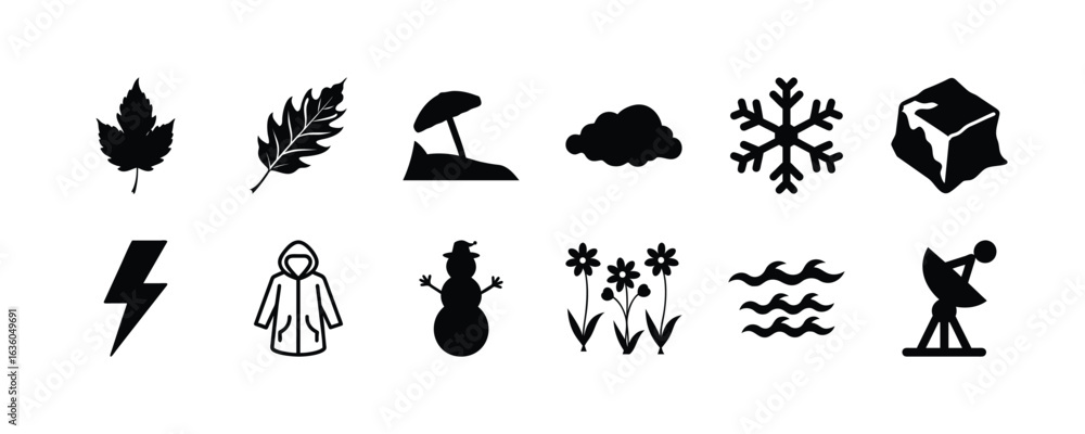 Naklejka premium Weather seasons nature elements vector icons set autumn winter spring summer climate forecast symbols