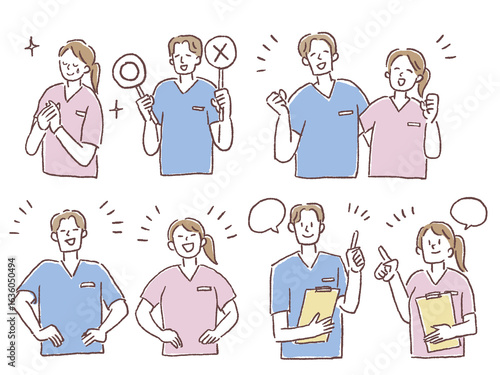 介護、福祉系のお仕事（スクラブを着た男女）