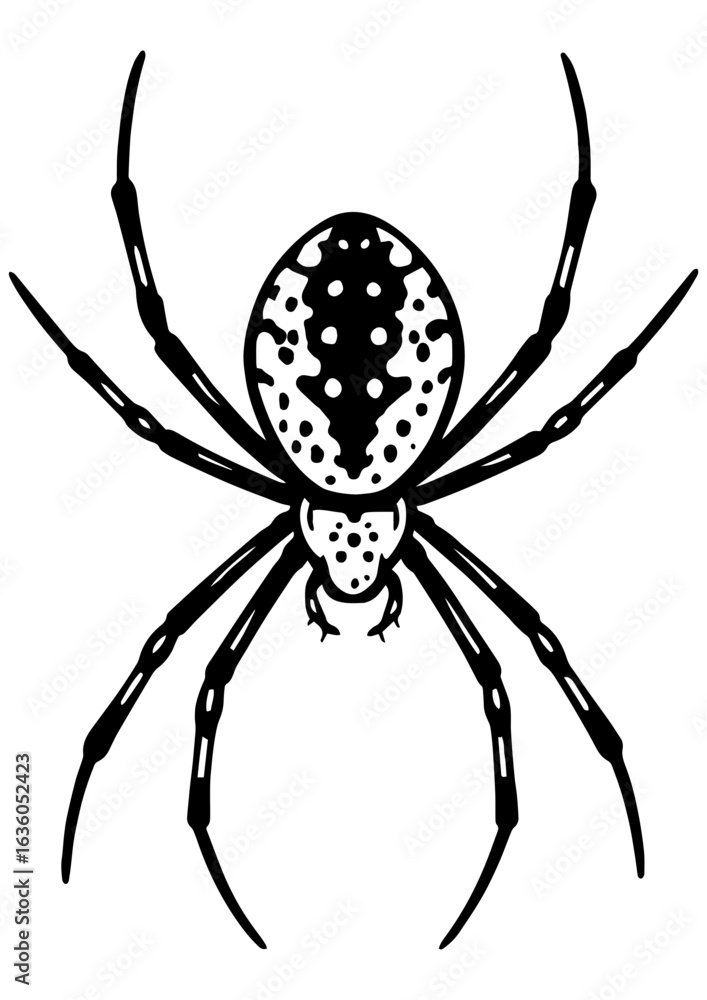 Obraz premium Black and white vector of spider on white background. Perfect for engraving, prints, tattoos, laser projects, insect designs, and spider lovers