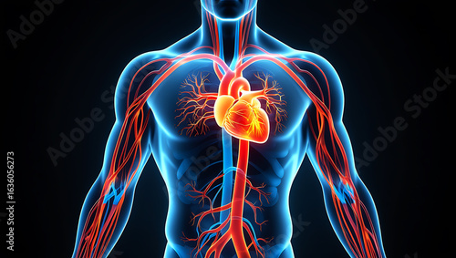Human circulatory system with glowing heart and arteries 1