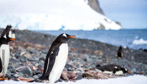 Antarctic penguins on a rocky shore
