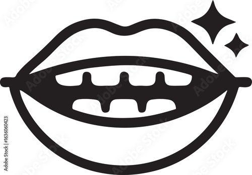 Silhouette vector of a cheeky grin with curved teeth line, perfect for playful, fun, and mischievous expressions.