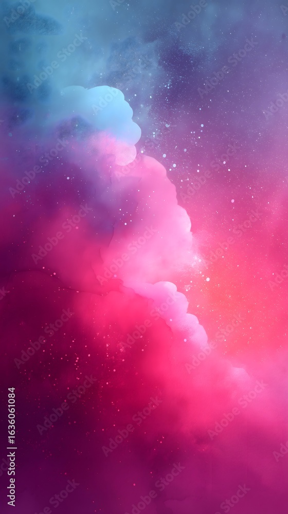Naklejka premium Abstract night sky with pink and blue clouds, starry details, and soft gradients, perfect for backgrounds and creative design projects.