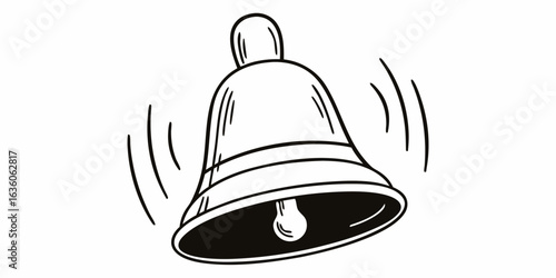 Illustration of a ringing bell with visible sound waves emanating from it on a white background