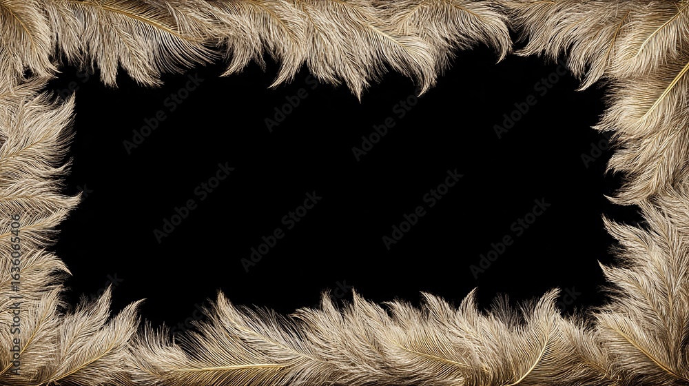 Obraz premium Soft fluffy feathers frame a black void; a textured, organic border