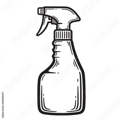 Hand drawn sketch of a spray bottle illustration for cleaning and hygiene product
