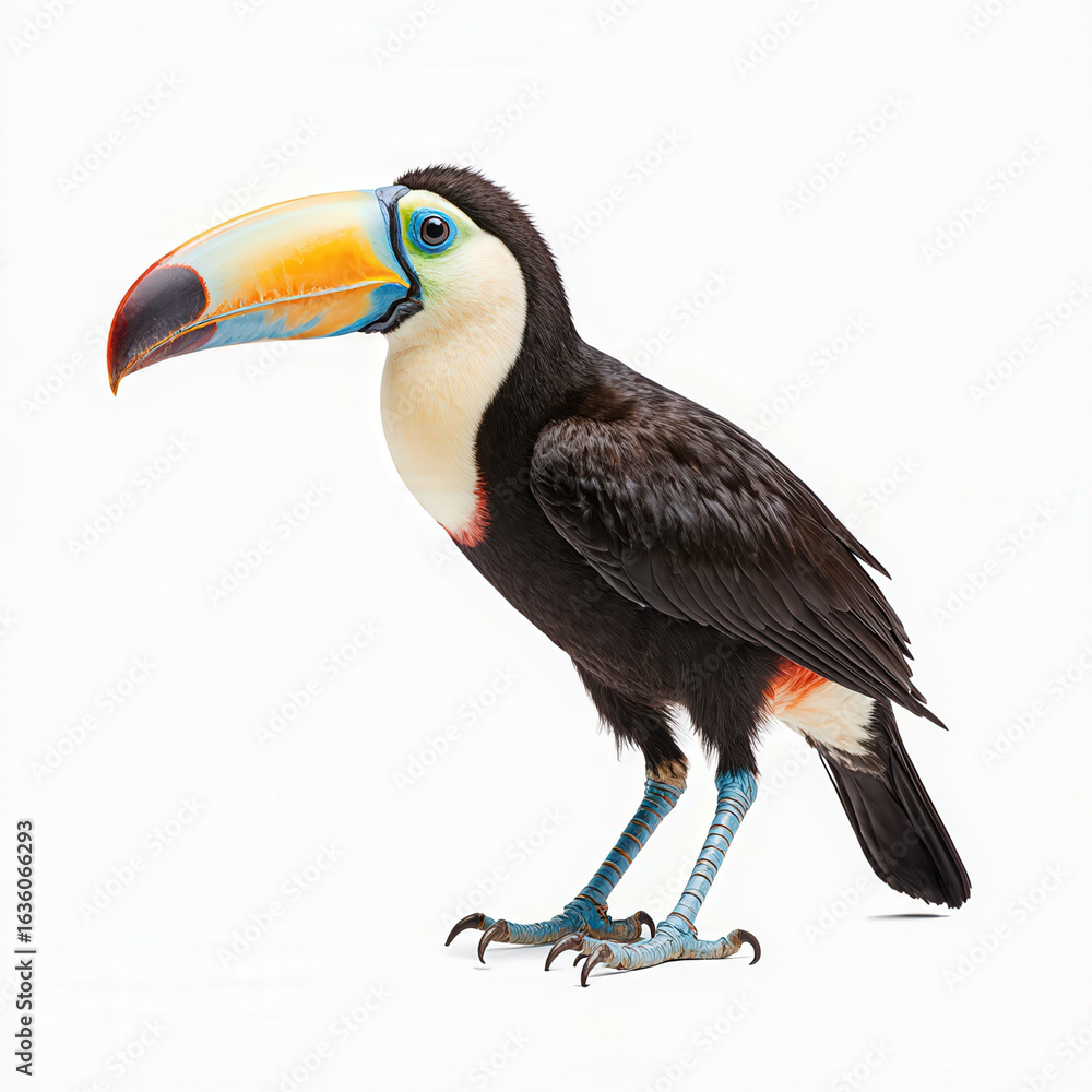Fototapeta premium Vibrant Toucan Portrait: A stunning toucan, its eye-catching plumage and distinctive, oversized beak. showcasing the allure of exotic birds.