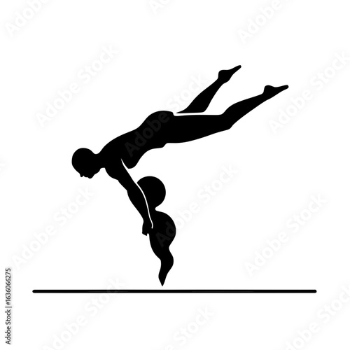 Silhouette of a gymnast performing a handstand isolated on white background