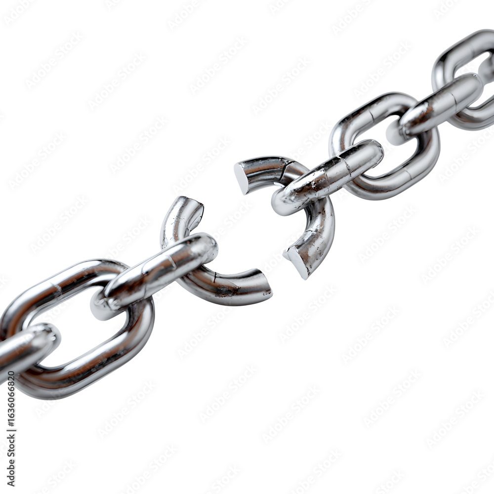 Obraz premium Powerful symbol of freedom represented by a broken metal chain, transparent background
