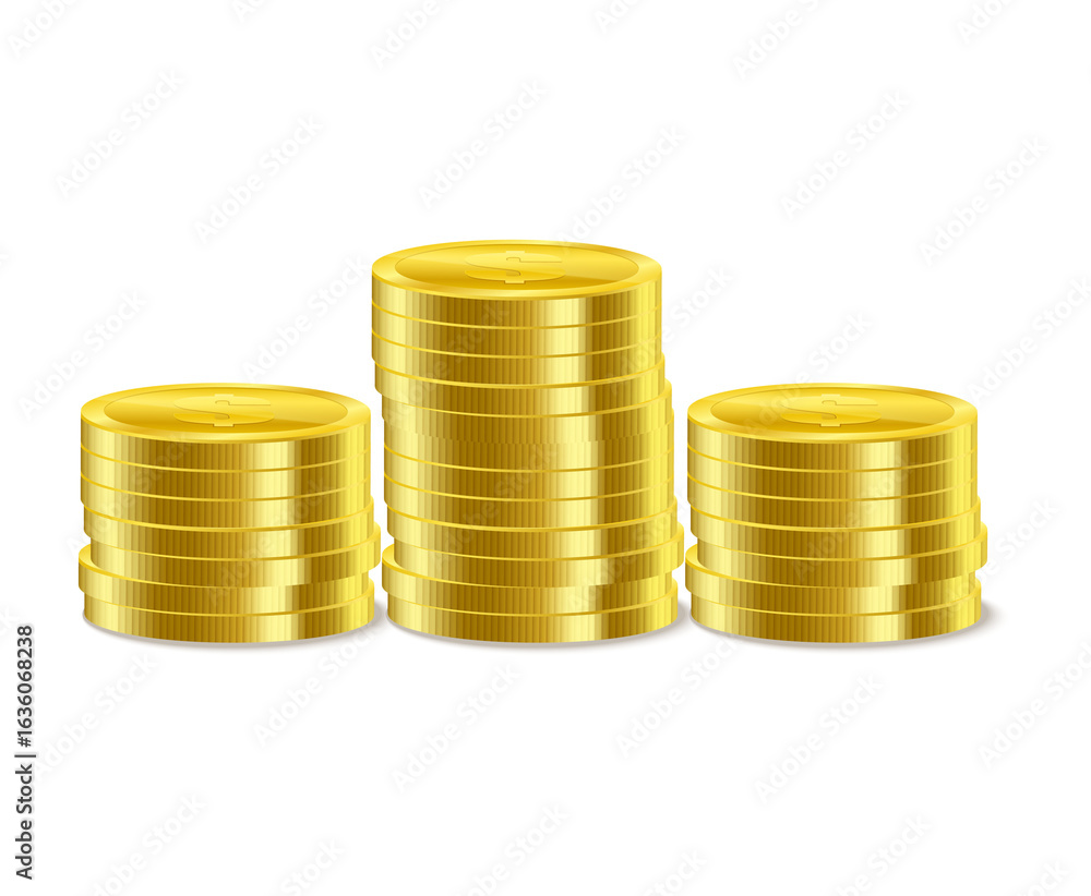 Stacks of golden coins, growing on top against isolated on transparent or white background, png Stacks of golden coins, growing on top against isolated on transparent or white background, png