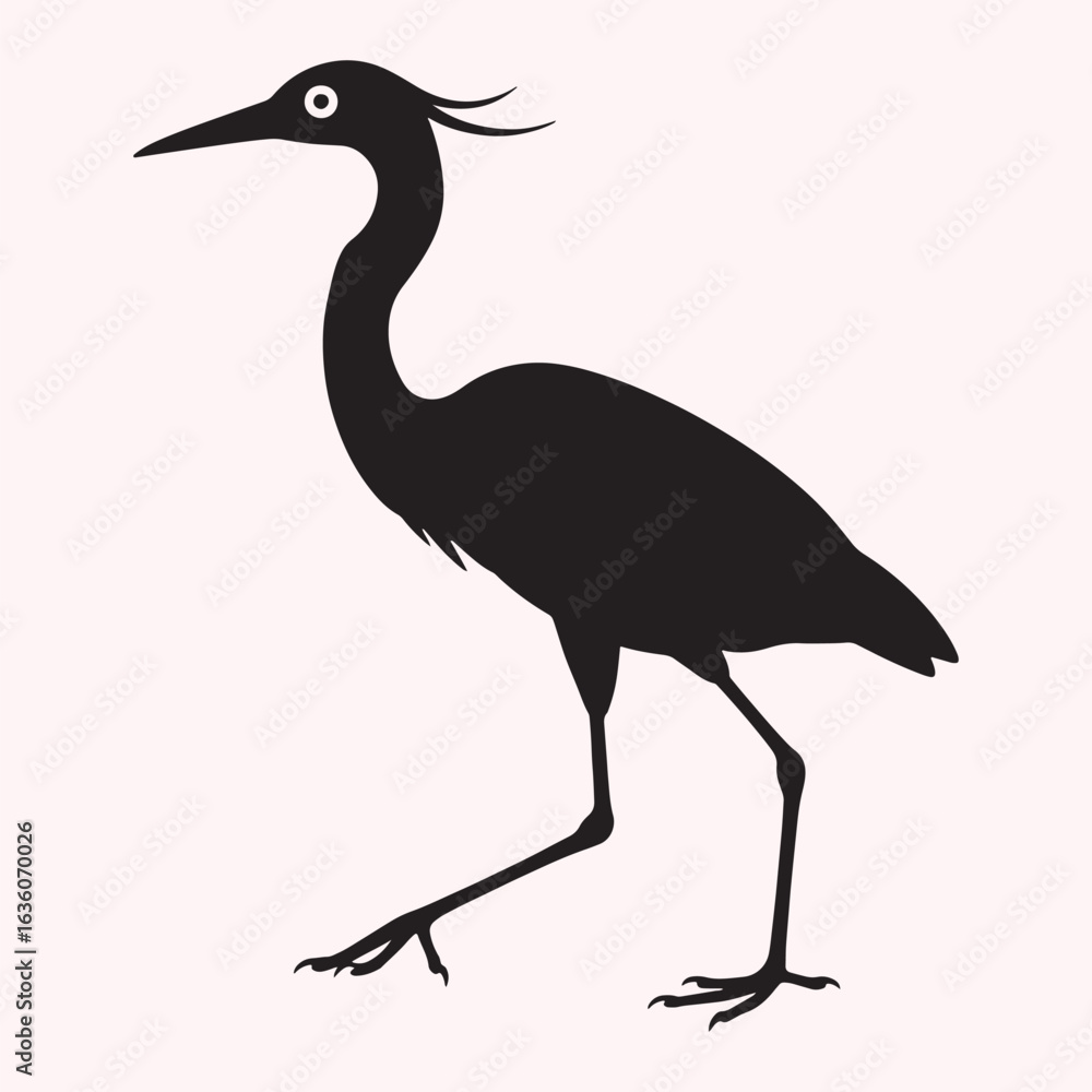 Fototapeta premium Heron Silhouette – Black Bird Icon with Long Neck and Legs