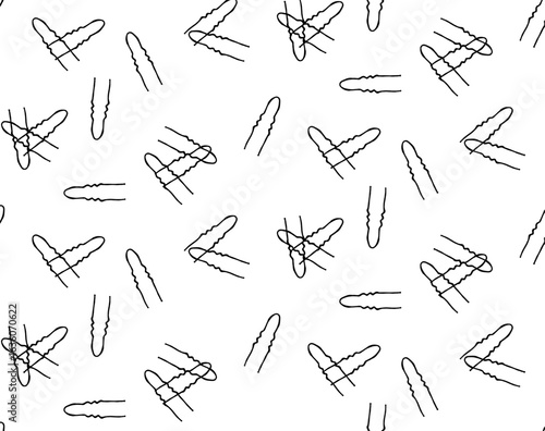 bobby pin hair pin Salon seamless pattern. Vector graphic line ink illustration. Silhouette sign for logo, print, comics, fashion, pop art, boards, design, stickers, decoration, posters