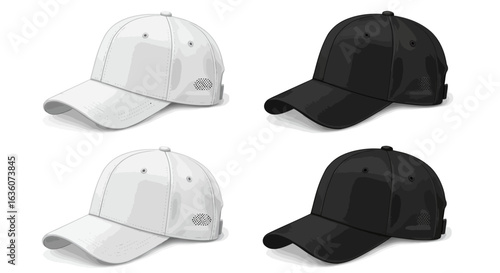 Realistic Baseball Cap Mockup – Front and Back View in Black and White
