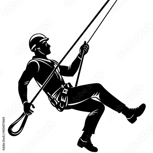 Industrial Abseiler Rope Access Worker Silhouette