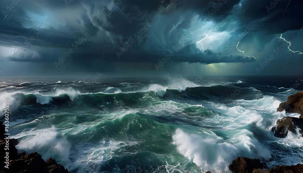 Obraz premium Wild Ocean Storm with Lightning