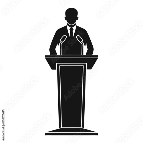 A business speaker icon stands on a column like an ancient podium