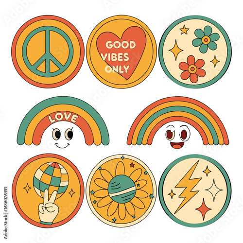 A colorful vector illustration of a set of round Halloween icons, featuring spooky signs and symbols for web design