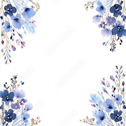 Delicate floral frame in shades of blue