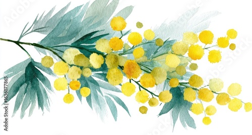 Watercolor mimosa branch