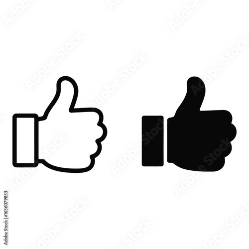 Two thumbs up icons one outline one solid silhouette