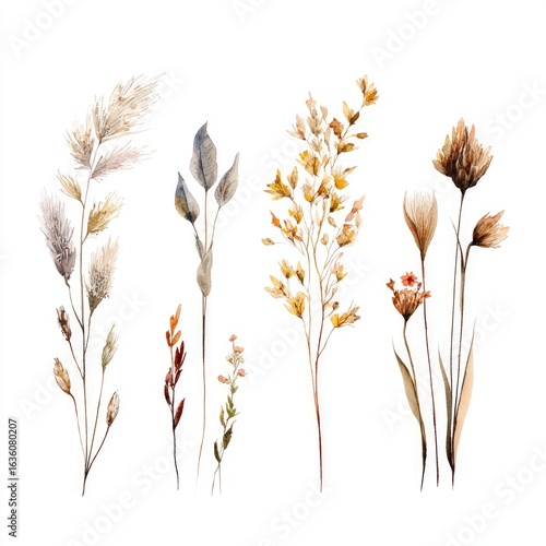 Watercolor botanicals, muted tones