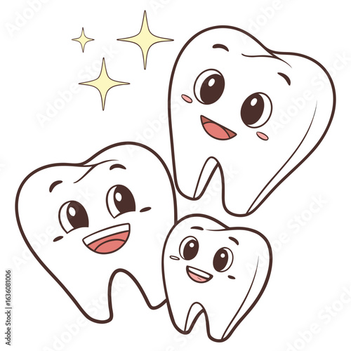 Happy and Healthy Teeth Promoting Good Oral Hygiene, Sparkling Clean Teeth with Adorable Expressions, Dentistry and Pediatric Dental Health Awareness