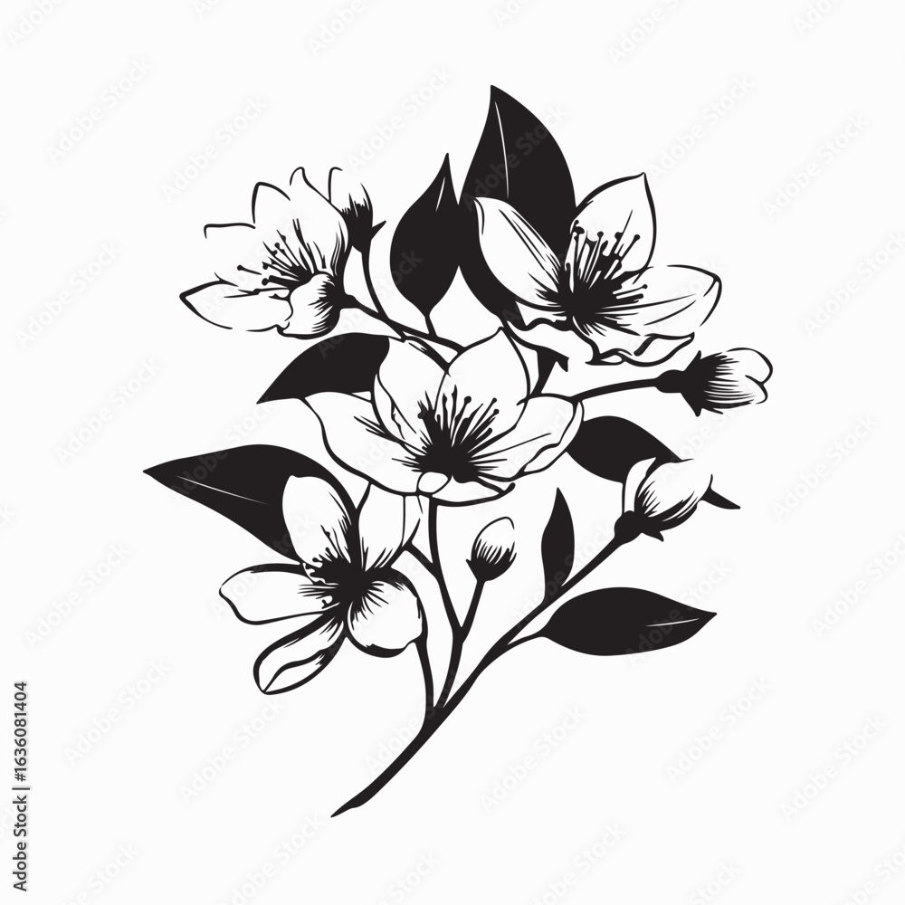 Obraz premium Minimal Line Art of Jasmine Flower Design for Botanical Vector Illustration
