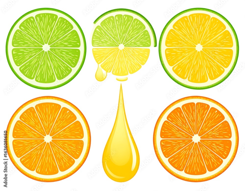 Obraz premium Citrus fruit slices, lime, lemon, orange, juice
