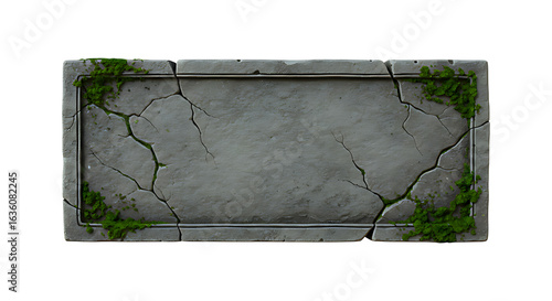 Haunted graveyard-style stone nameplate with cracks and moss
