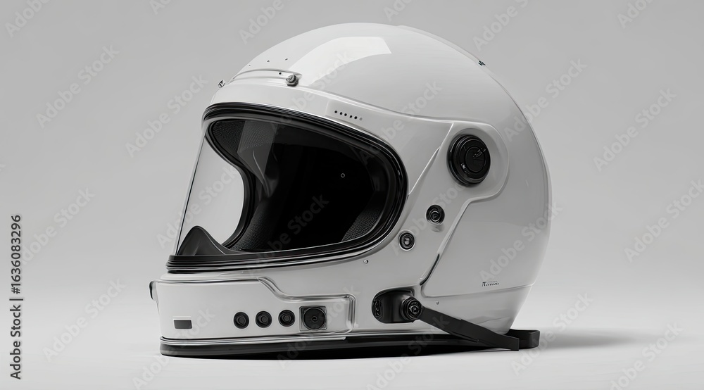 Fototapeta premium White motorcycle helmet on a light gray surface