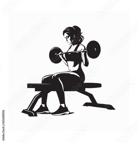 Sporty Woman Exercising with Bench Press Vector Illustration on White Background