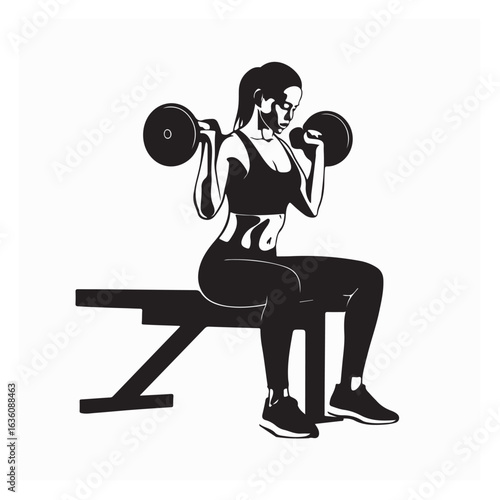 Sporty Woman Exercising with Bench Press Vector Illustration on White Background