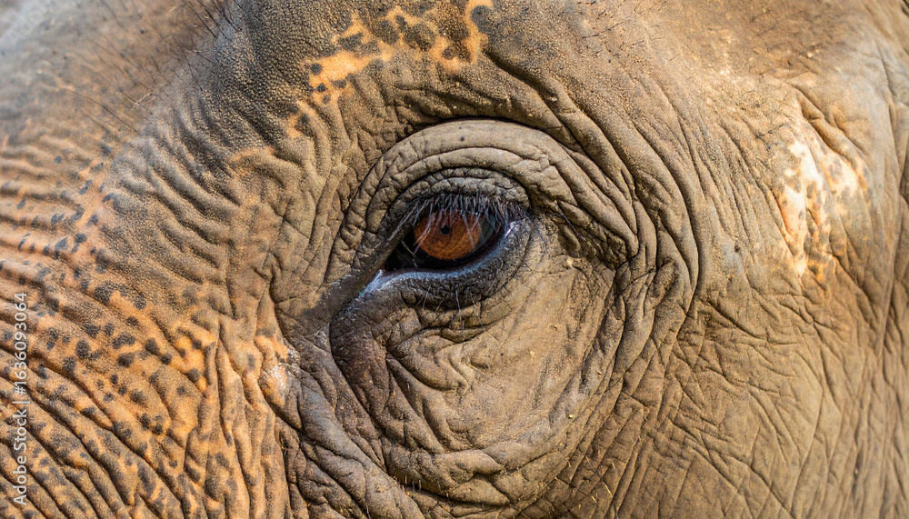 Fototapeta premium Elephant Eye Close-Up with Detailed Wrinkled Skin Texture