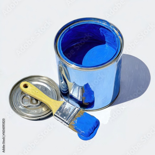 Blue paint can and brush