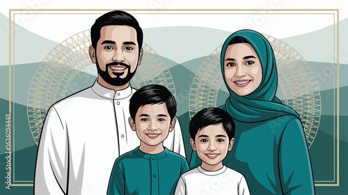 Happy Muslim Family Illustration