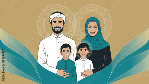 Happy Muslim Family Illustration