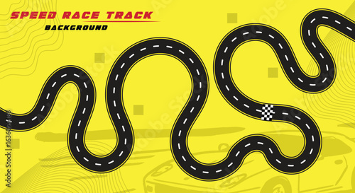 Creative vector illusion of race track isolated on yellow background