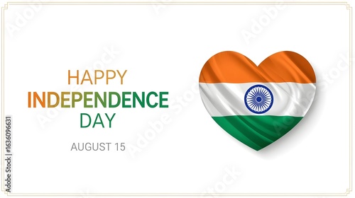 Minimalist Indian Independence Day Design – Gradient Text & Flag Heart on Clean White Background