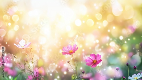 Cosmos flowers in a sunlit meadow.