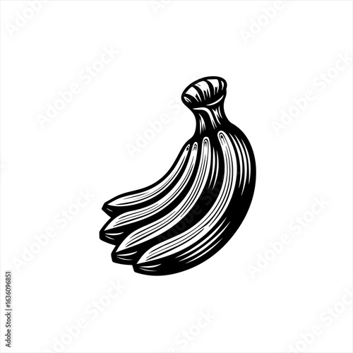 Stylized black and white illustration of a bunch of bananas