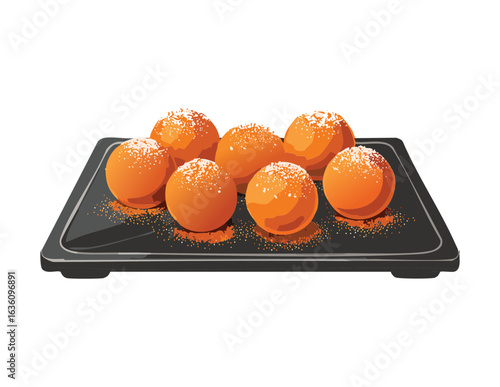 Serving of Deep Fried Balls on Black Plate - Vector Illustration