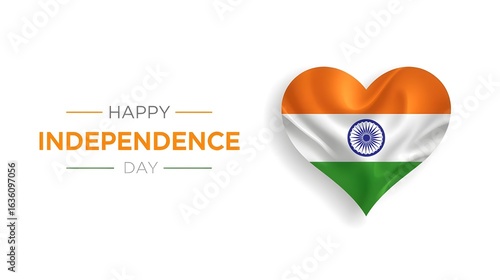 Minimalist Indian Independence Day Design – Gradient Text & Flag Heart on Clean White Background