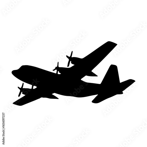 Military Transport Aircraft silhouette icon vector flat illustration on white background.