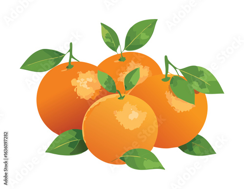 Pile of Healthy Orange Fruits with Green Leaves - Vector Illustration
