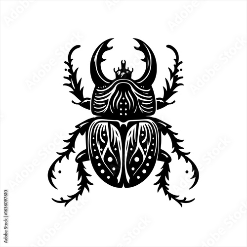 Stylized black and white scarab beetle illustration