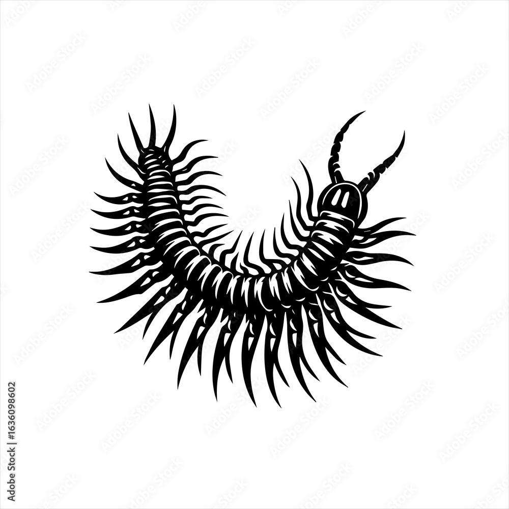 Obraz premium Black and white tribal style centipede illustration