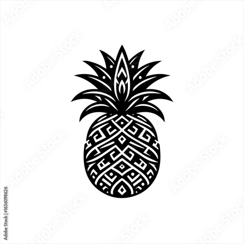 Stylized black and white pineapple silhouette with intricate pattern