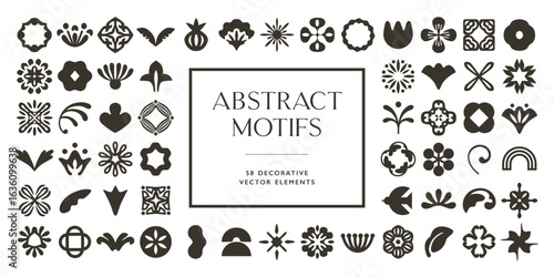 Decorative Abstract Motif Collection - 58
Minimal Vector Elements with Botanical, Geometric, and Floral Shapes in Vintage Flat Style